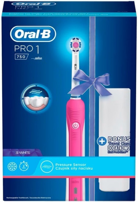 Электрическая зубная щетка Oral-B Pro 1 750 3D White D16.513.1UX (розовый) - фото3