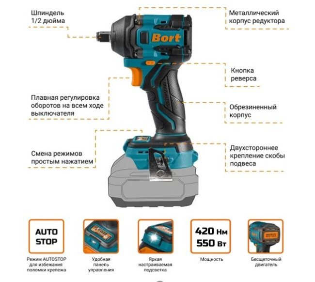 Гайковерт Bort BSR-21U-S 93418675 (без АКБ) - фото3