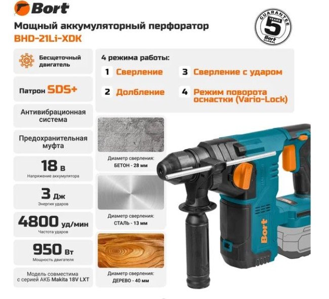 Перфоратор Bort BHD-21Li-XDK 93413472 (без АКБ) - фото2