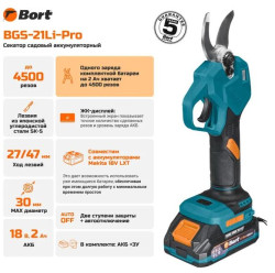 Секатор Bort BGS-21Li-Pro (с 1-им АКБ) - фото2